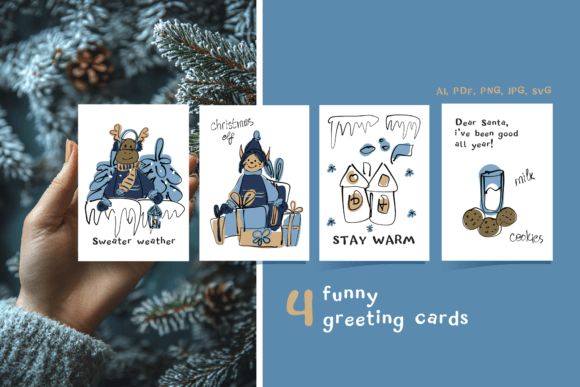 4 Funny Christmas Cards: Festive Illustrations