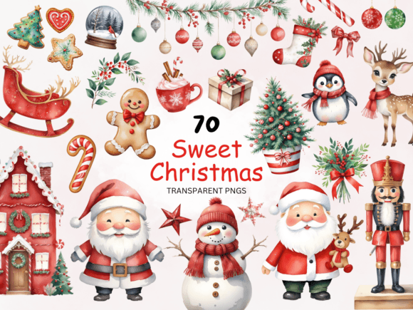 70 Sweet Christmas Clipart Bundle PNG Illustrations