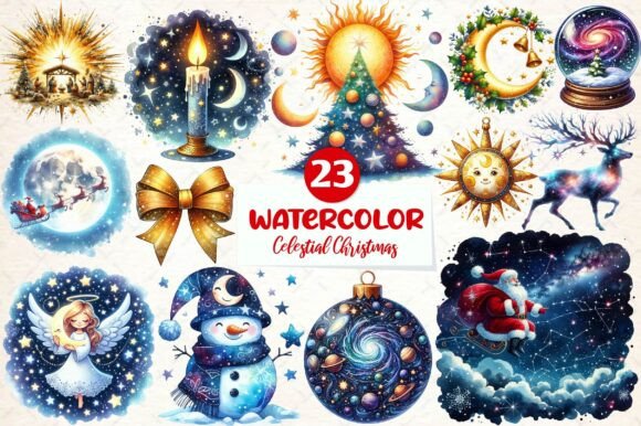 Celestial Christmas Clipart: Premium Illustrations