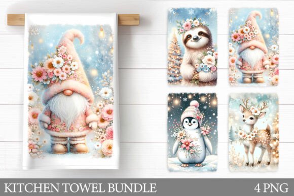 Christmas Animals Kitchen Towel Design: Festive Illustrations