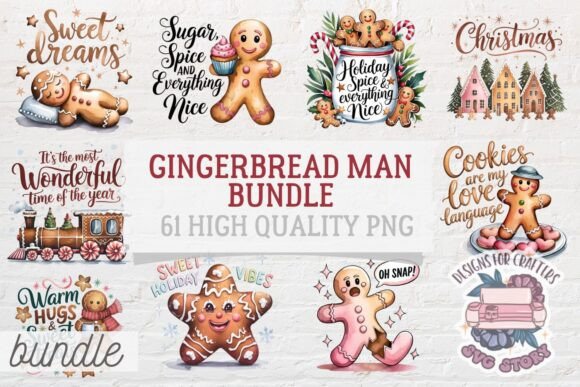 Christmas Gingerbread Mans Bundle 61 PNG Illustrations