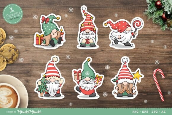 Christmas Gnome Characters Stickers: Festive Illustrations for Branding