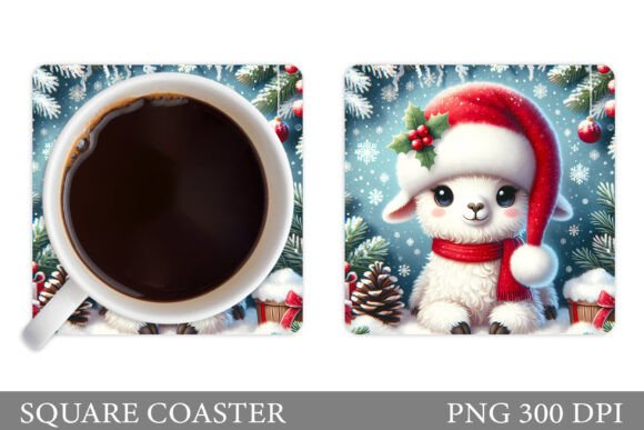 Christmas Lama Coaster Sublimation: Illustrations