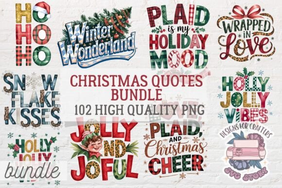 Christmas Quotes Bundle 102 PNG Signs P2 Illustrations