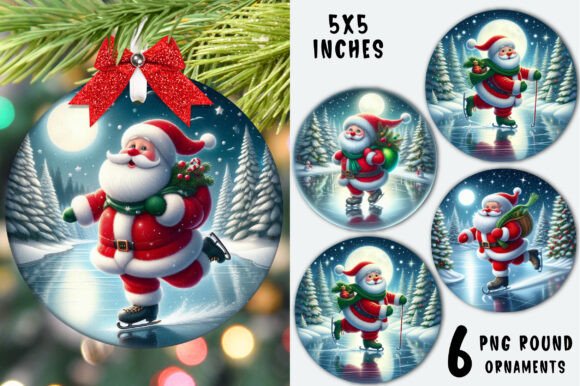 Christmas Santa Claus Round Ornaments: Festive Illustrations