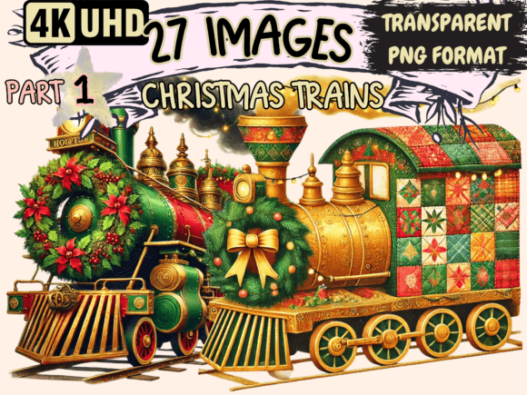Christmas Trains Clipart P1: Illustrations for Festive Blogs