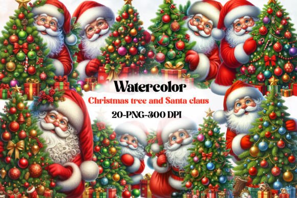 Christmas Tree and Santa Claus Clipart: Festive Illustrations