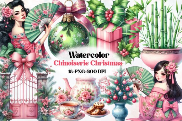 Coquette Chinoiserie Christmas Illustrations