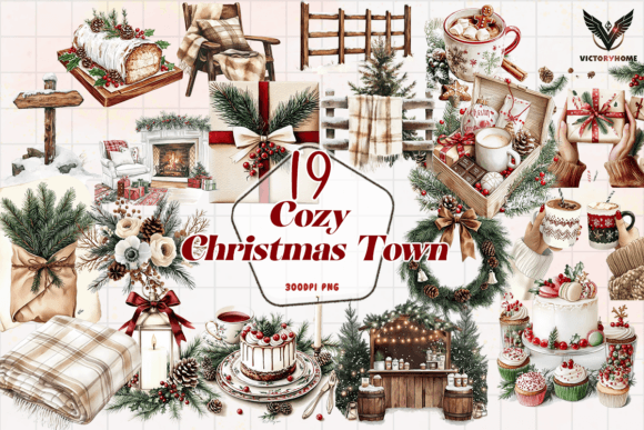Cozy Christmas Town Clipart PNG Illustrations