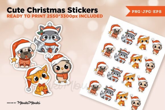 Cute Christmas Animals Stickers: Festive Illustrations for Branding