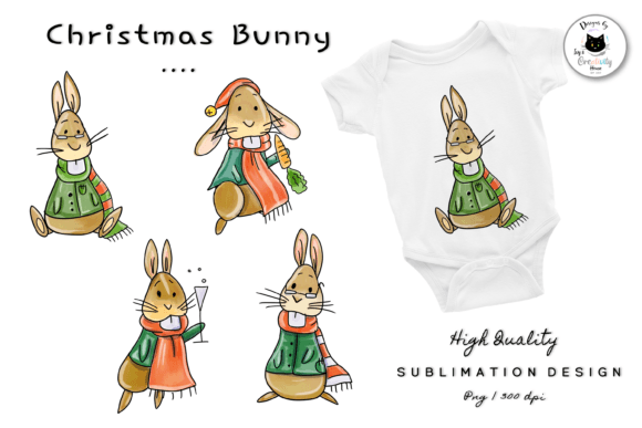Cute Winter Bunnies Christmas Clipart & Illustrations