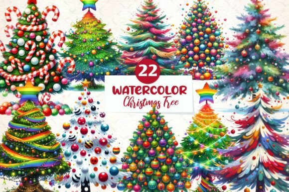 Festive Christmas Tree Sublimation Illustrations