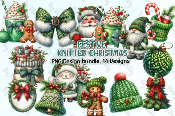 Festive Knitted Christmas Clipart PNG & Illustrations