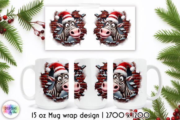 Funny Christmas Cracked Wall Mug Wrap Illustrations
