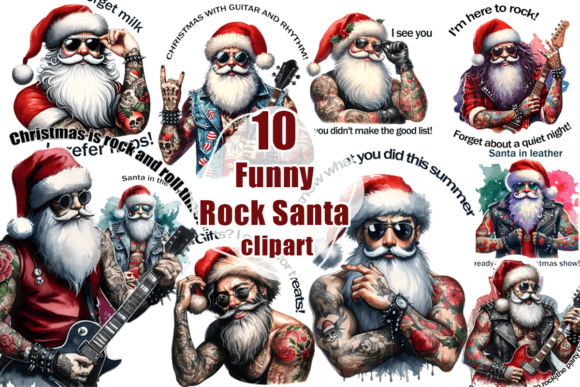 Funny Christmas Rock Santa Quote Clipart & Illustrations
