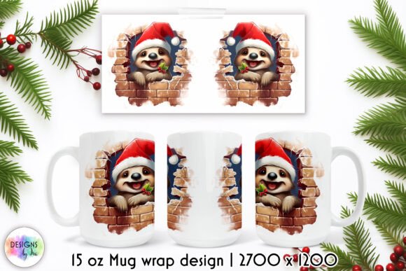 Funny Sloth Christmas Mug Wrap Design Illustrations
