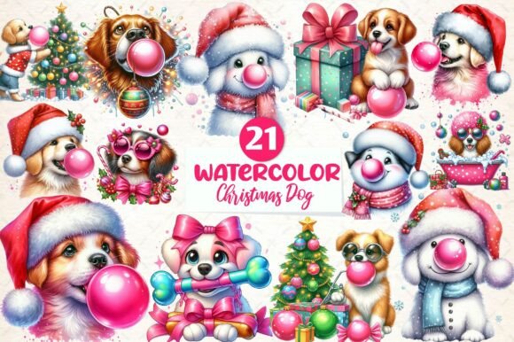 Groovy Christmas Dog & Bubblegum Illustrations