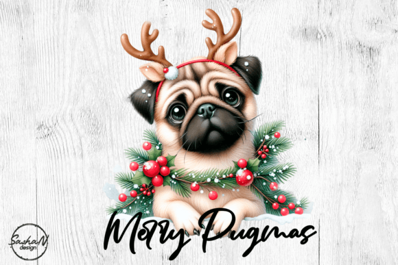 Merry Pugmas PNG: Festive Illustrations for Crafters