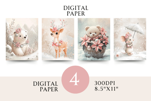 Pastel Pink Christmas Paper: Soft Illustrations