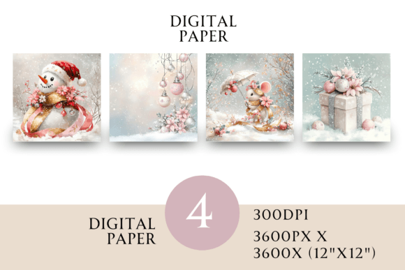 Pastel Pink Square Christmas Paper Illustrations