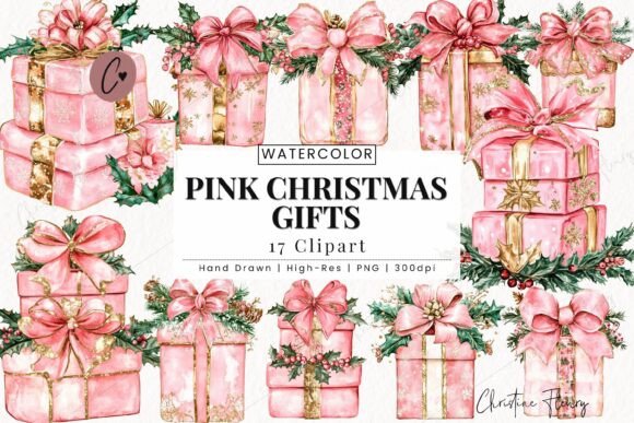 Pink Christmas Gifts Clipart: Festive Illustrations