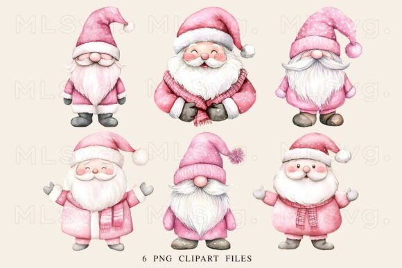 Pink Christmas Gnome PNG Bundle Illustrations