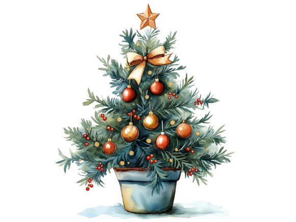 Potted Christmas Tree Clipart & Illustrations