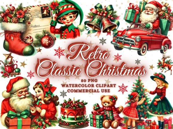 Retro Christmas Clipart: Illustrations for Sellers