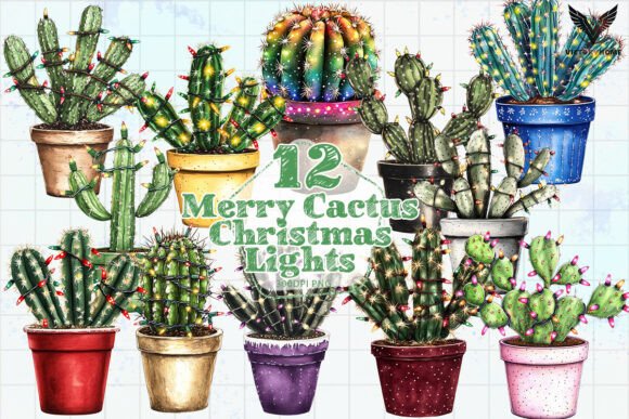 Review: Merry Cactus Christmas Lights Clipart for Embroidery