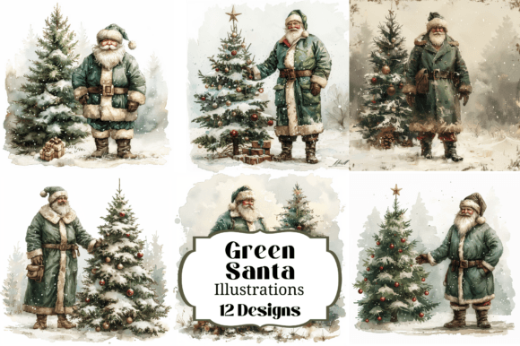 Reviewing 12 Green Santa Illustrations for Sales