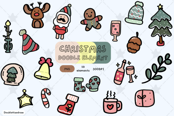 Reviewing Christmas Doodle Elements Clipart PNG for Illustrations