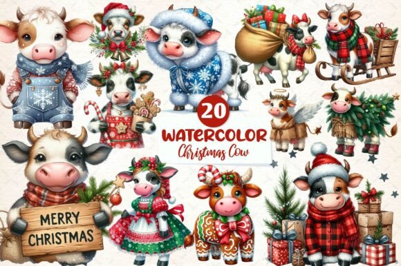 Rustic Christmas Cow Illustrations Review