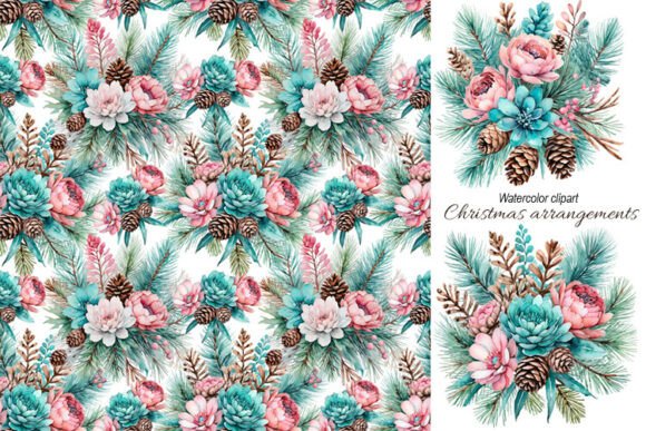 Watercolor Christmas Arrangements Illustrations