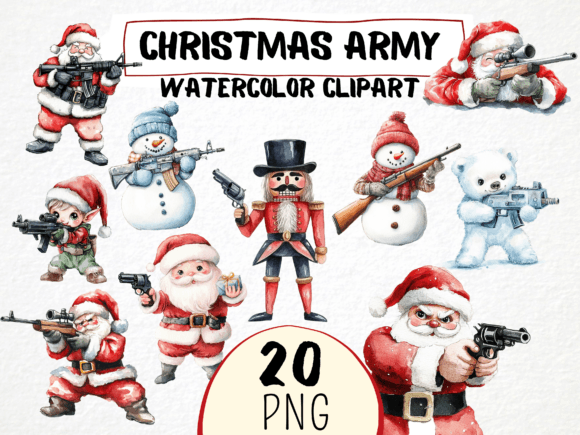 Watercolor Funny Christmas Army Clipart & Illustrations